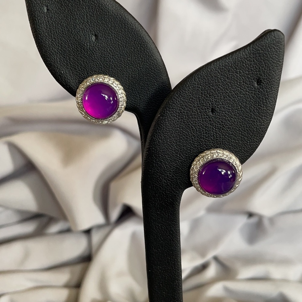 Judith Ripka Purple Button Earrings - Picture 5 of 6